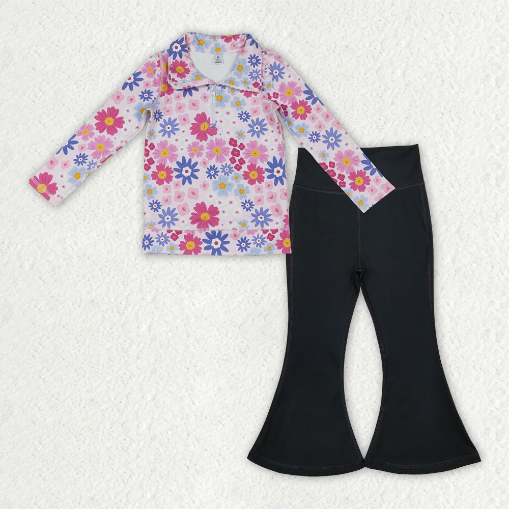 baby girls floral yoga pullover top black pants yoga active wear athletic sports clothes