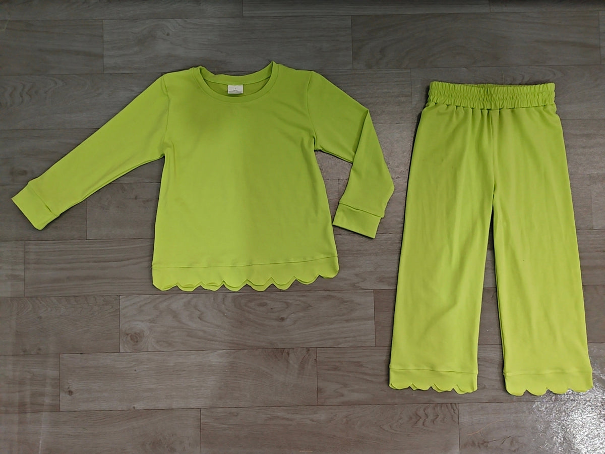 Girls long sleeve lime green color matching outfit preorder