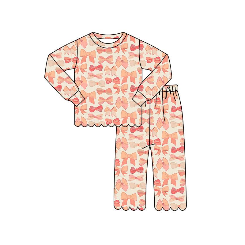 Girls long sleeve pink bows top matching pants outfit preorder