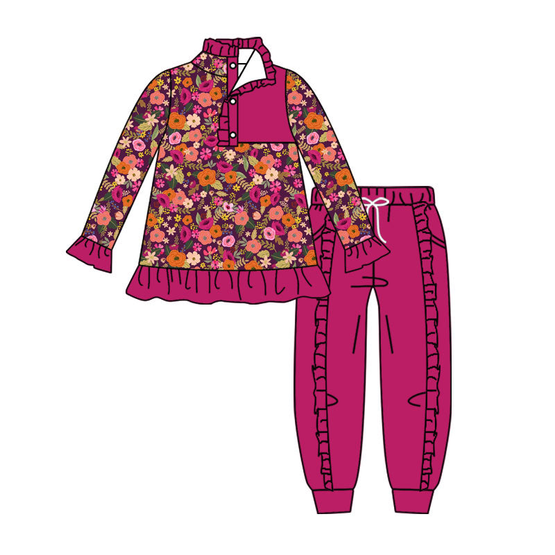 Flowers long sleeve pullover top matching pants boy outfit preorder