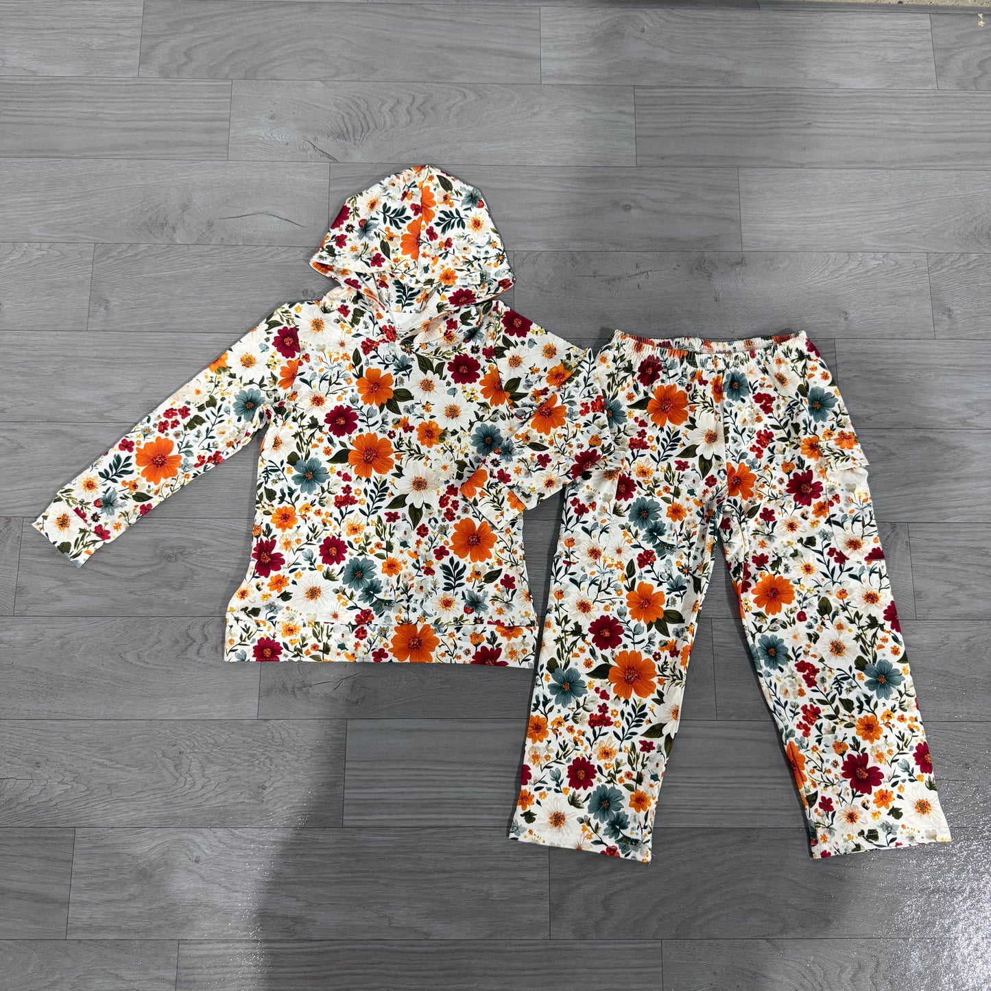Orange flowers girls long sleeve hoodie set outfit preorder