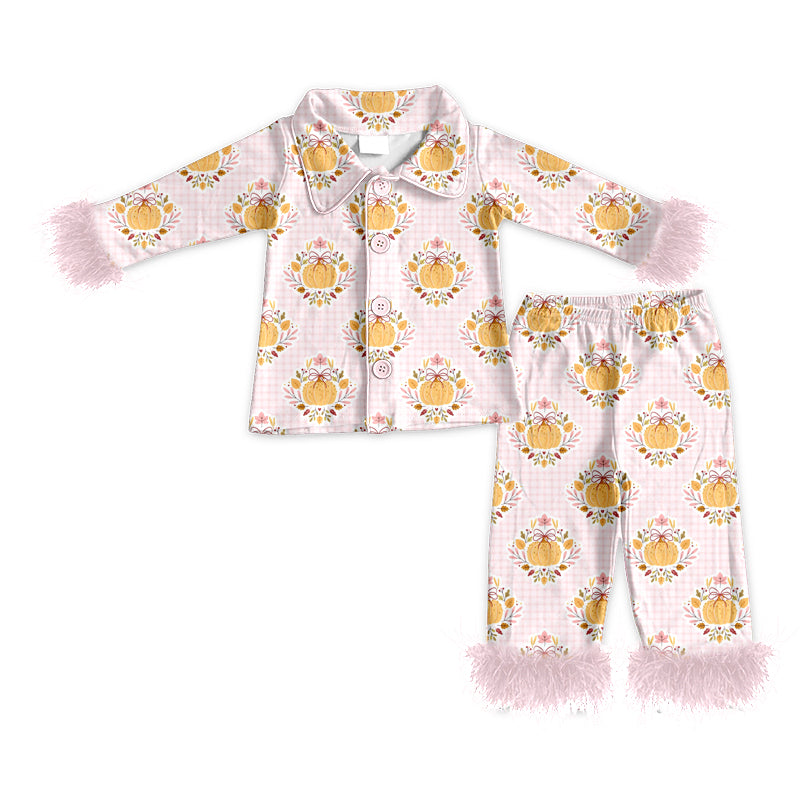 Fall Pumpkin print girlss long sleeve pajama set preorder