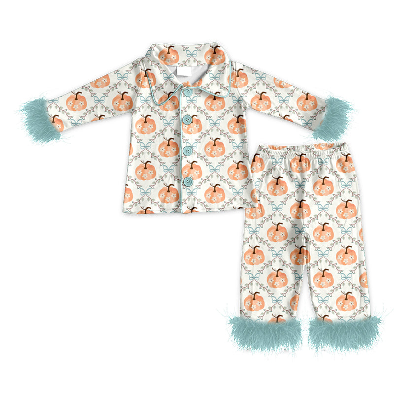 Fall Pumpkin print girlss long sleeve pajama set preorder