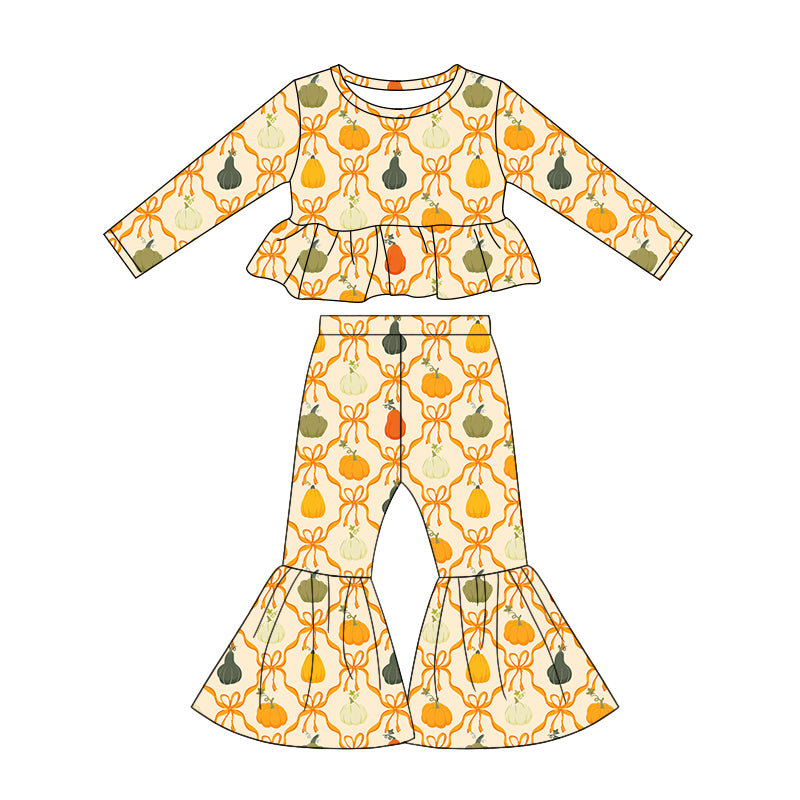 Fall Pumpkin print girls long sleeve outfit preorder