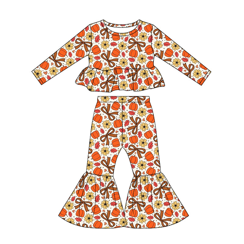 Fall Pumpkin print girls long sleeve outfit preorder