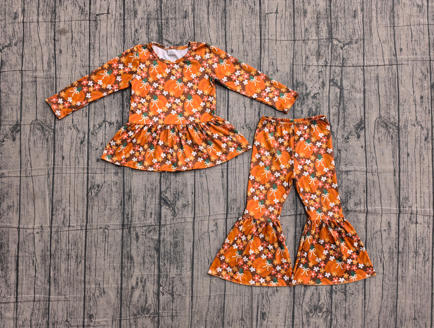 Fall Pumpkin print girls long sleeve outfit preorder