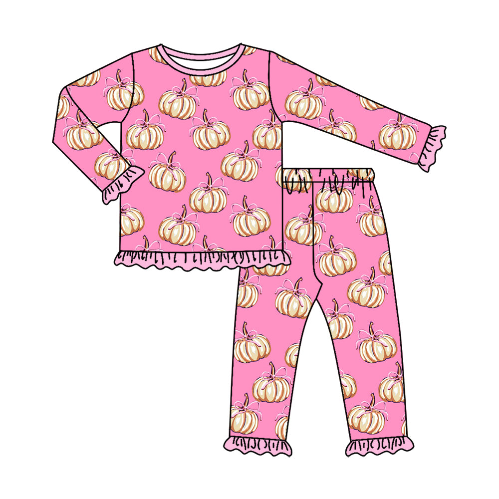 Pink pumpkins long sleeve top matching pants girls fall outfit preorder