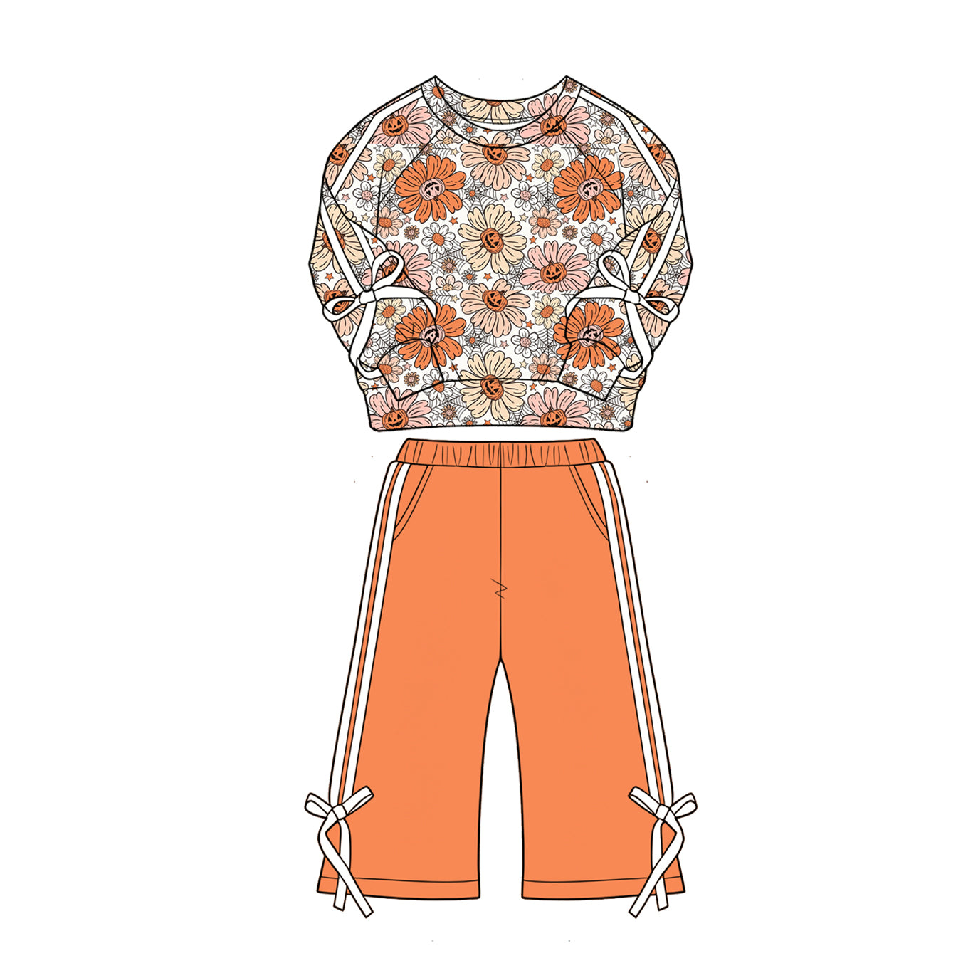 Halloween Pumpkins long sleeve top matching pants girls fall outfit preorder