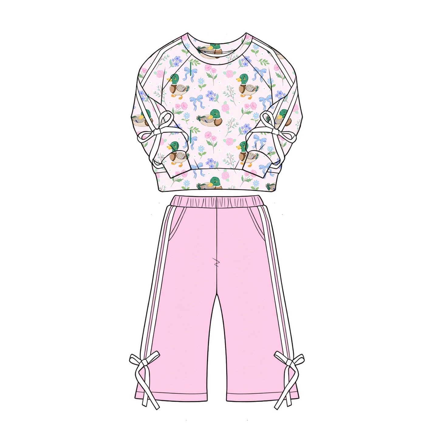 Mallard duck print long sleeve top matching pants girls fall outfit preorder