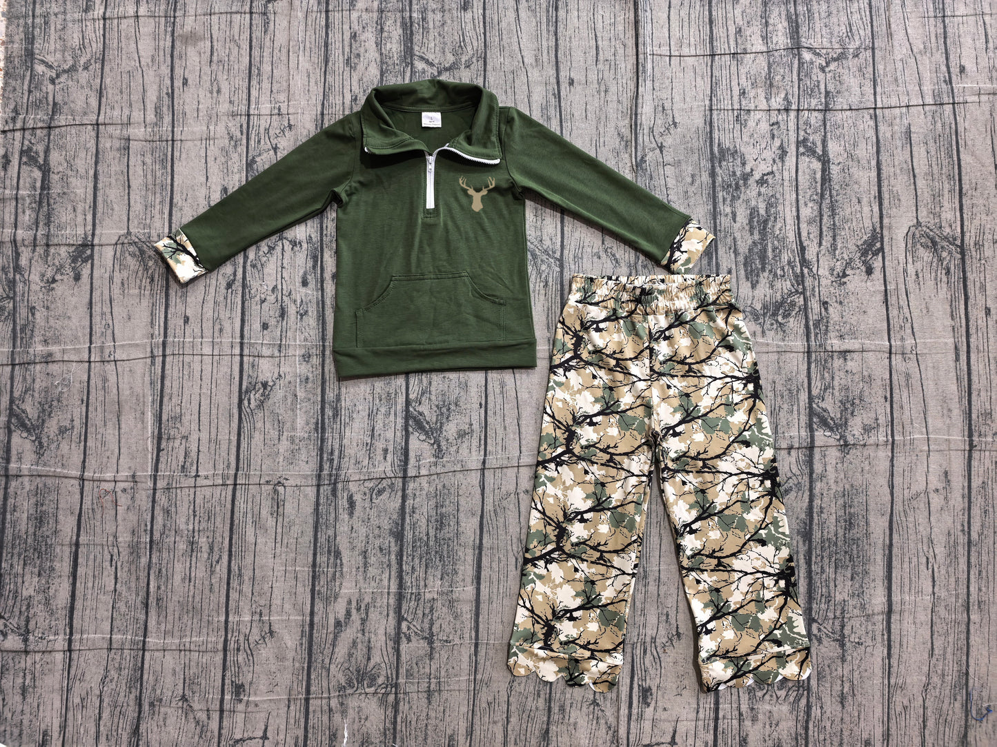 Embroidery Deer print long sleeve pullover top matching pants girls fall outfit preorder