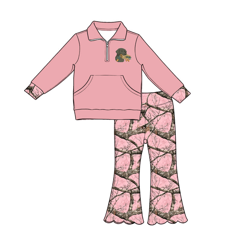 Duck dog print long sleeve pullover top matching pants girls fall outfit preorder