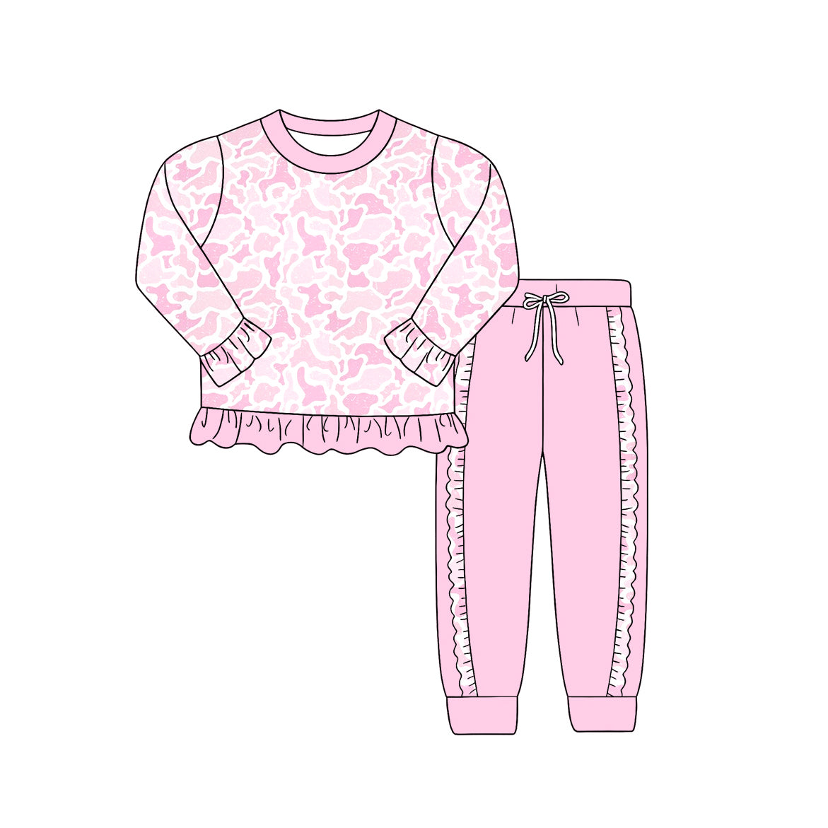 Pink camo long sleeve top matching pants girls outfit preorder