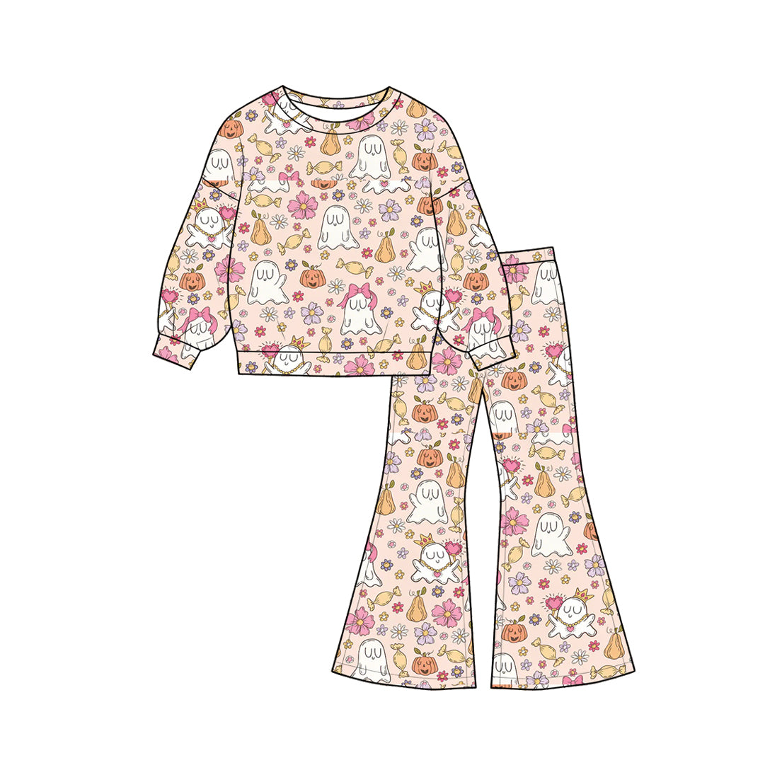 Halloween ghost pumpkin long sleeve top matching pants girls outfit preorder
