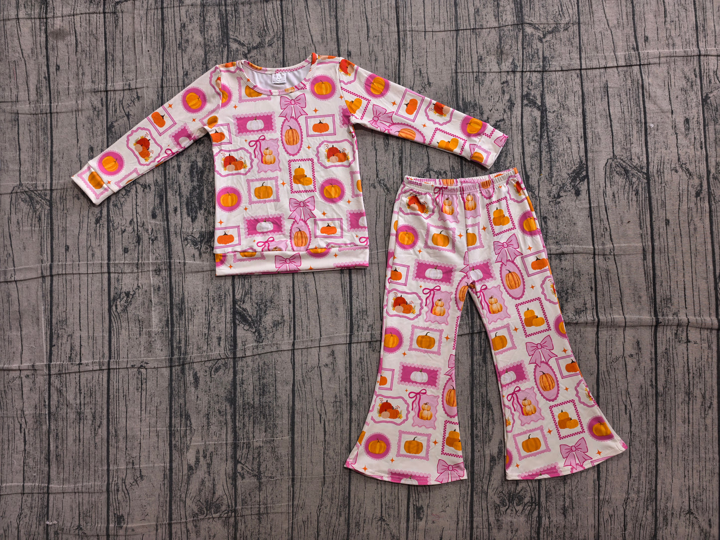 Fall pumpkin long sleeve top matching pants girls outfit preorder