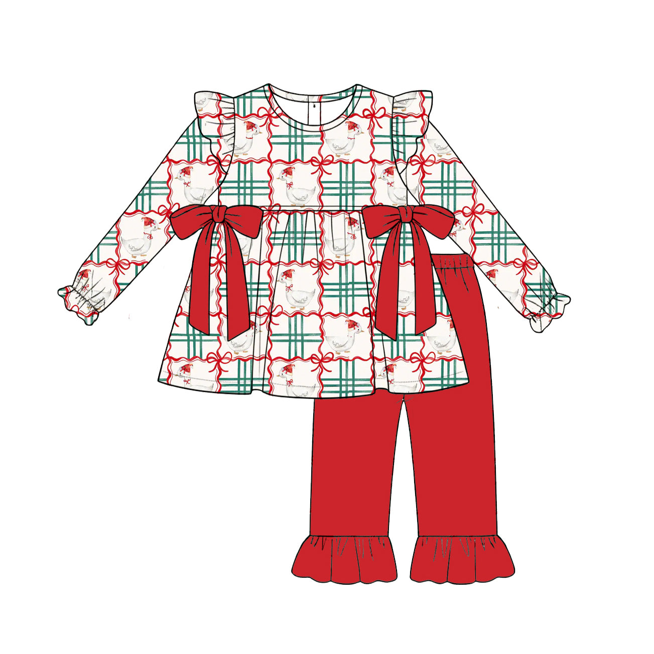 Christmas goose long sleeve top matching pants girls outfit preorder