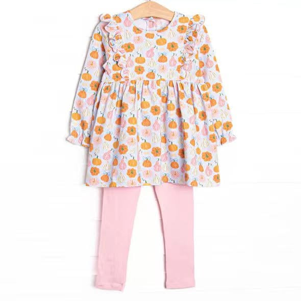 Floral pumpkin long sleeve top matching legging girls outfit preorder