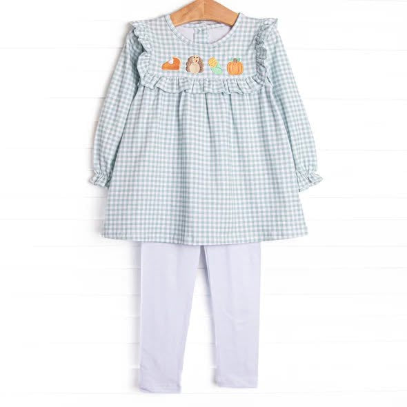 Thanksgiving turkey pumpkin long sleeve top matching legging girls outfit preorder