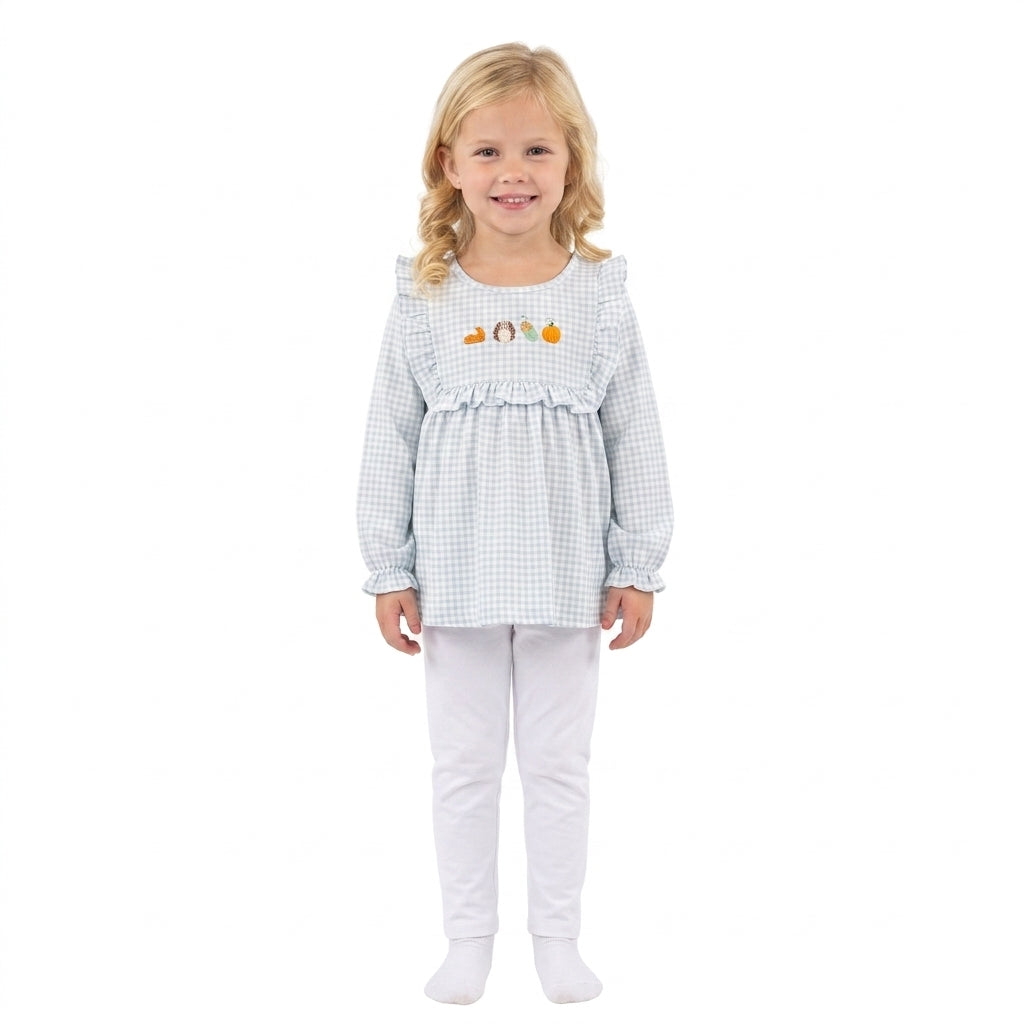 Embroidery Thanksgiving turkey pumpkin long sleeve top matching legging girls outfit