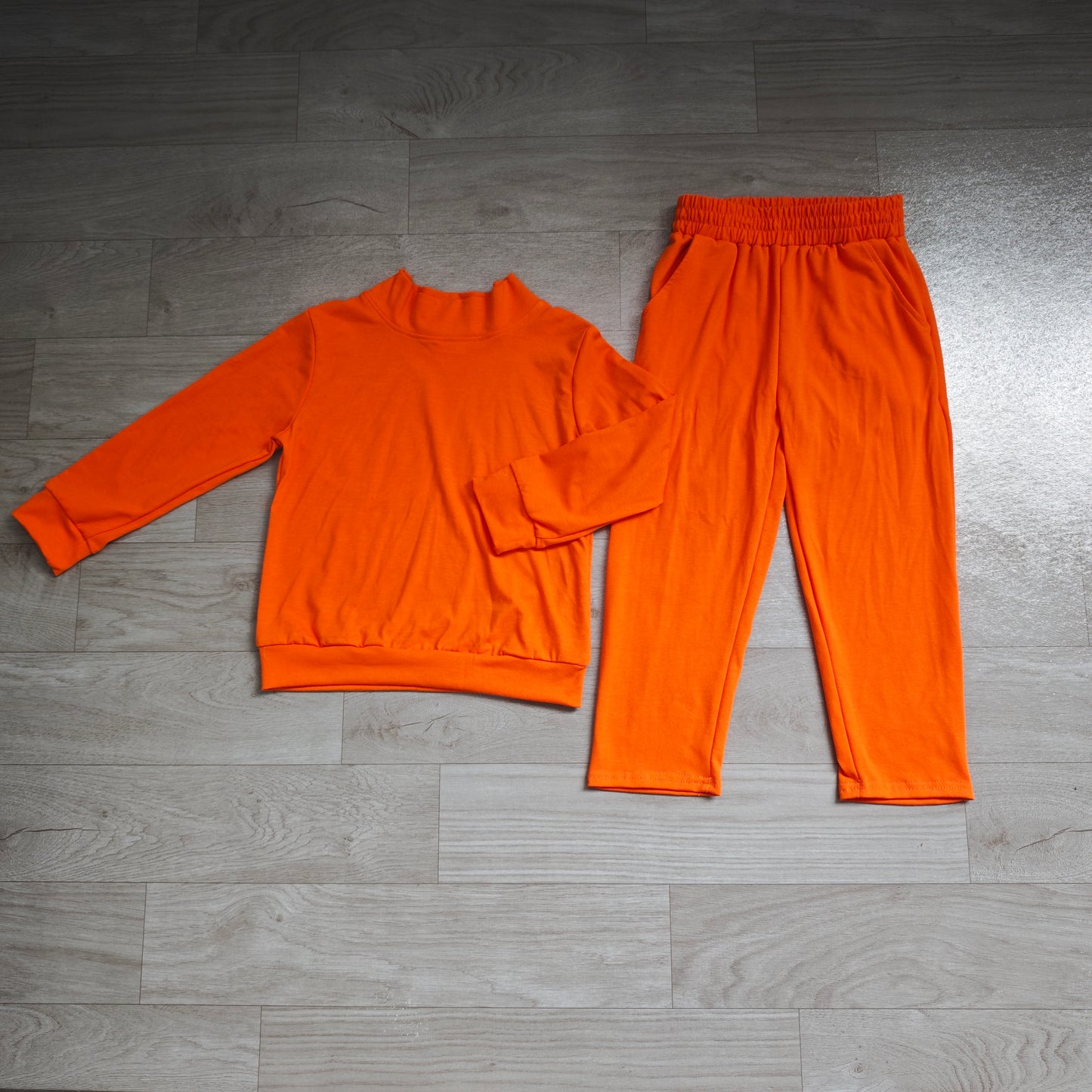 Orange color long sleeve top matching pants girls spring fall outfit preorder
