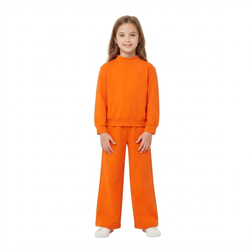 Orange color long sleeve top matching pants girls spring fall outfit