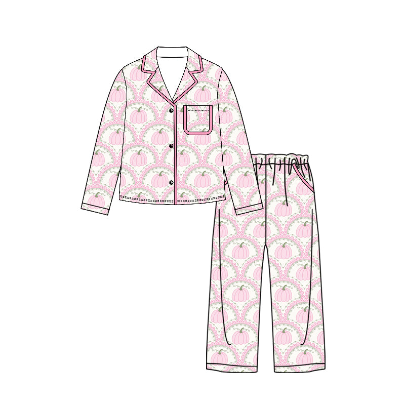 Adult women pink pumpkin design long sleeve pajama set preorder