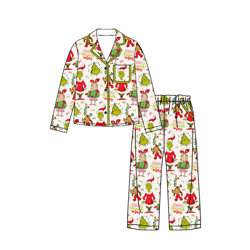 Adult women Christmas green face design long sleeve pajama set preorder