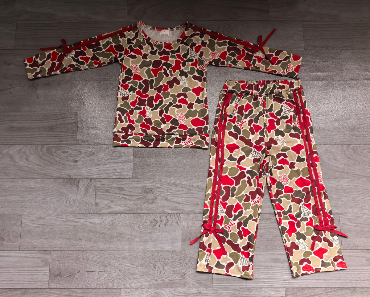 Christmas tree camo print long sleeve top matching pants girl outfit preorder