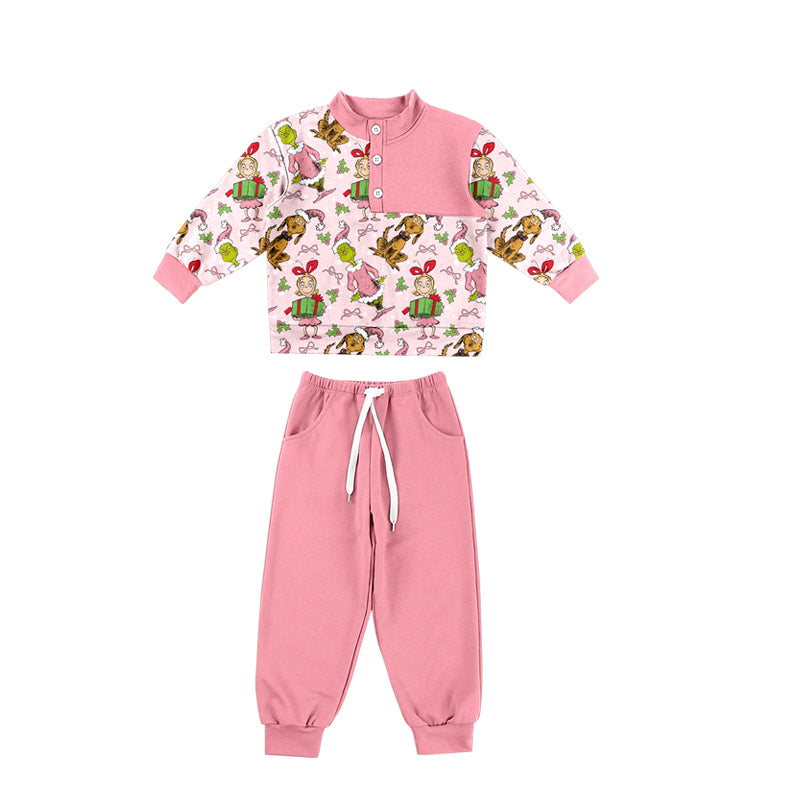 Christmas green face print long sleeve top matching pants girl outfit preorder