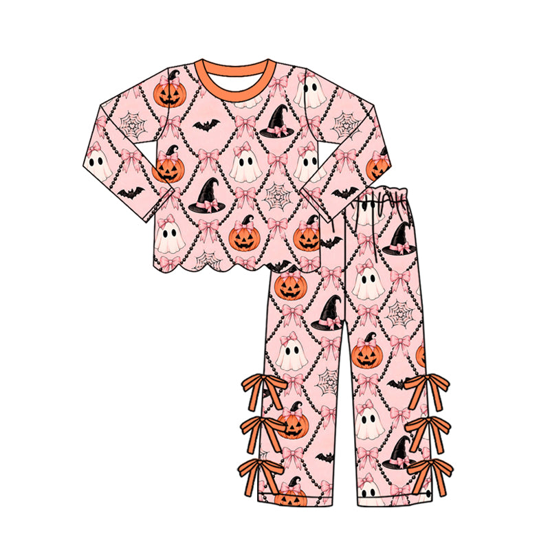 Halloween ghost pumpkins long sleeve top matching pants girls outfit preorder