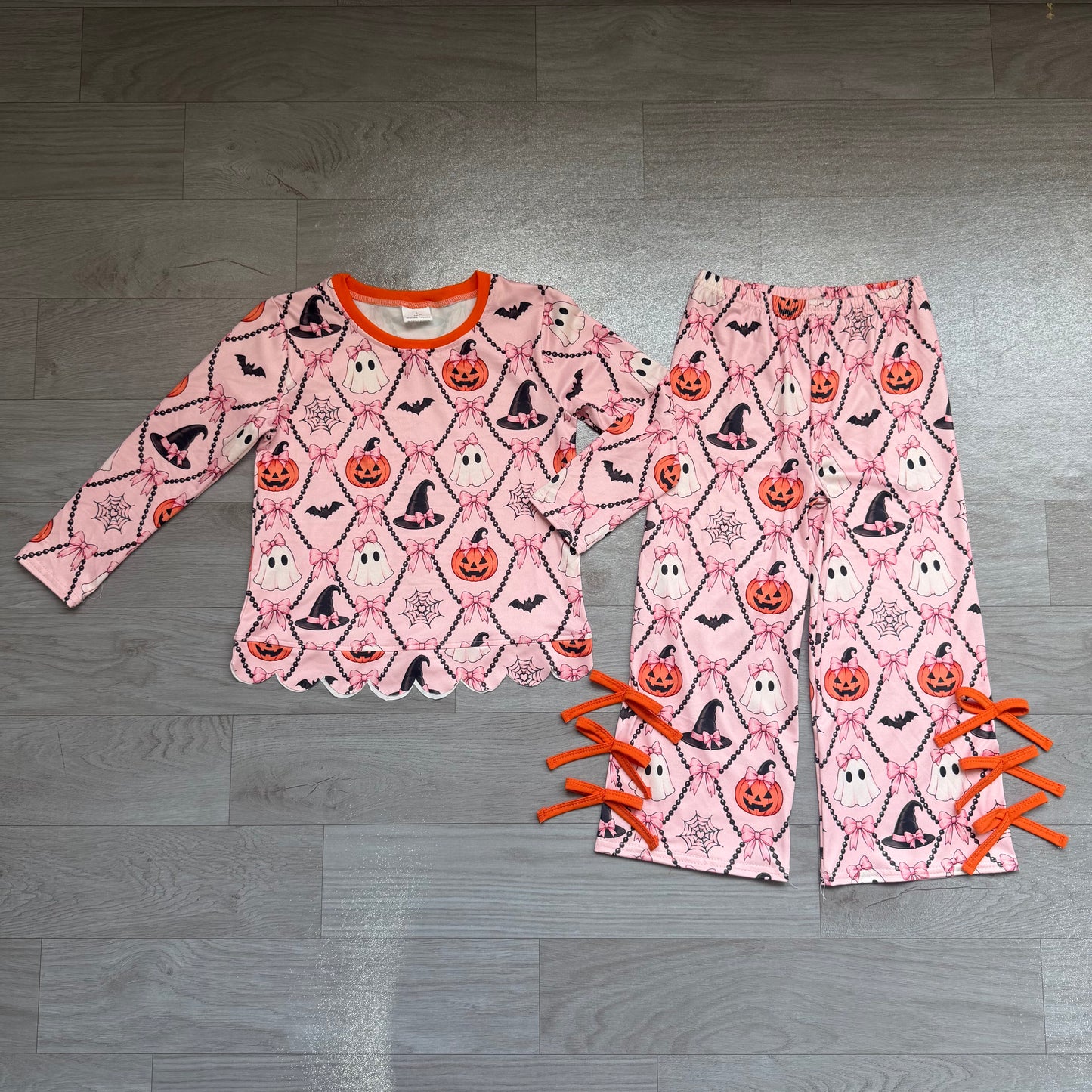 Halloween ghost pumpkins long sleeve top matching pants girls outfit preorder