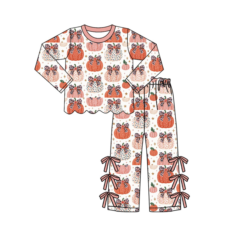 Fall pumpkins long sleeve top matching pants girls outfit preorder
