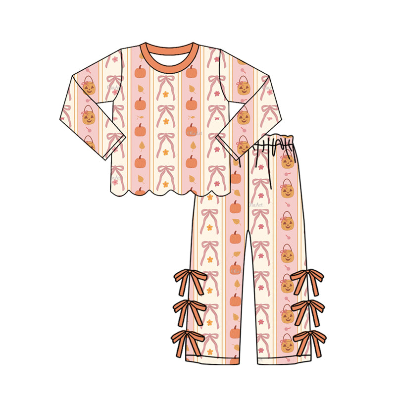 Fall Halloween pumpkins long sleeve top matching pants girls outfit preorder