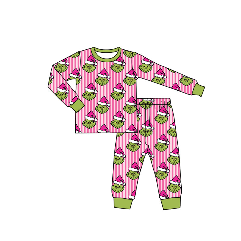 Christmas green face long sleeve top matching pants girls outfit preorder