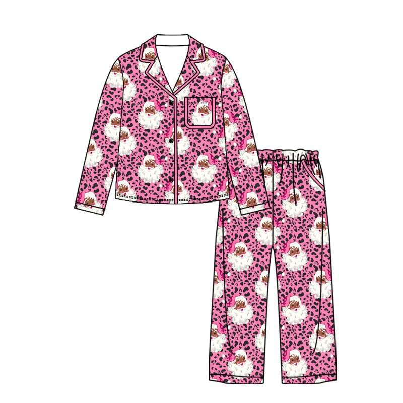 Adult women Christmas santa leopard design long sleeve pajama set preorder