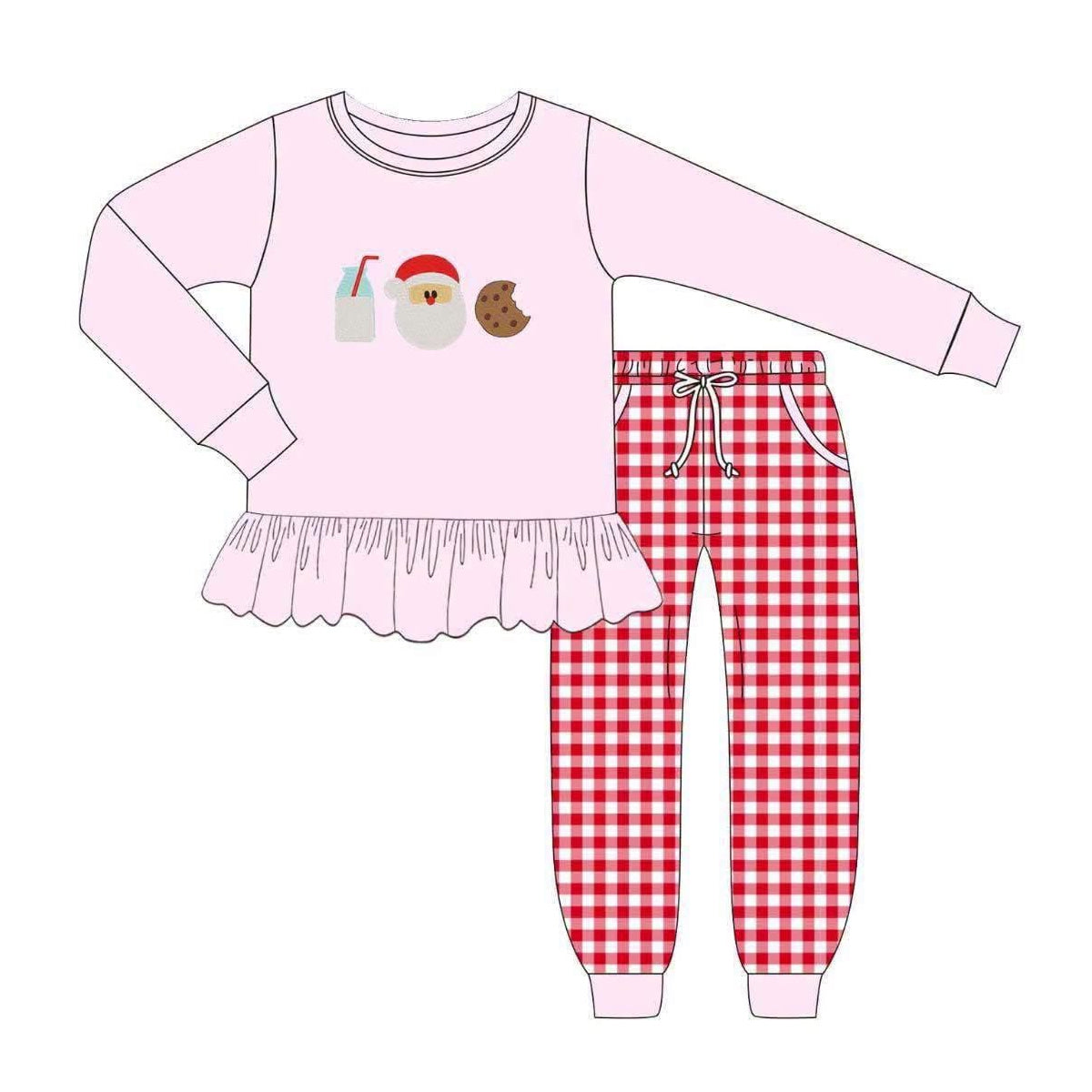 Christmas santa cookie milk print long sleeve top matching pants girl outfit preorder