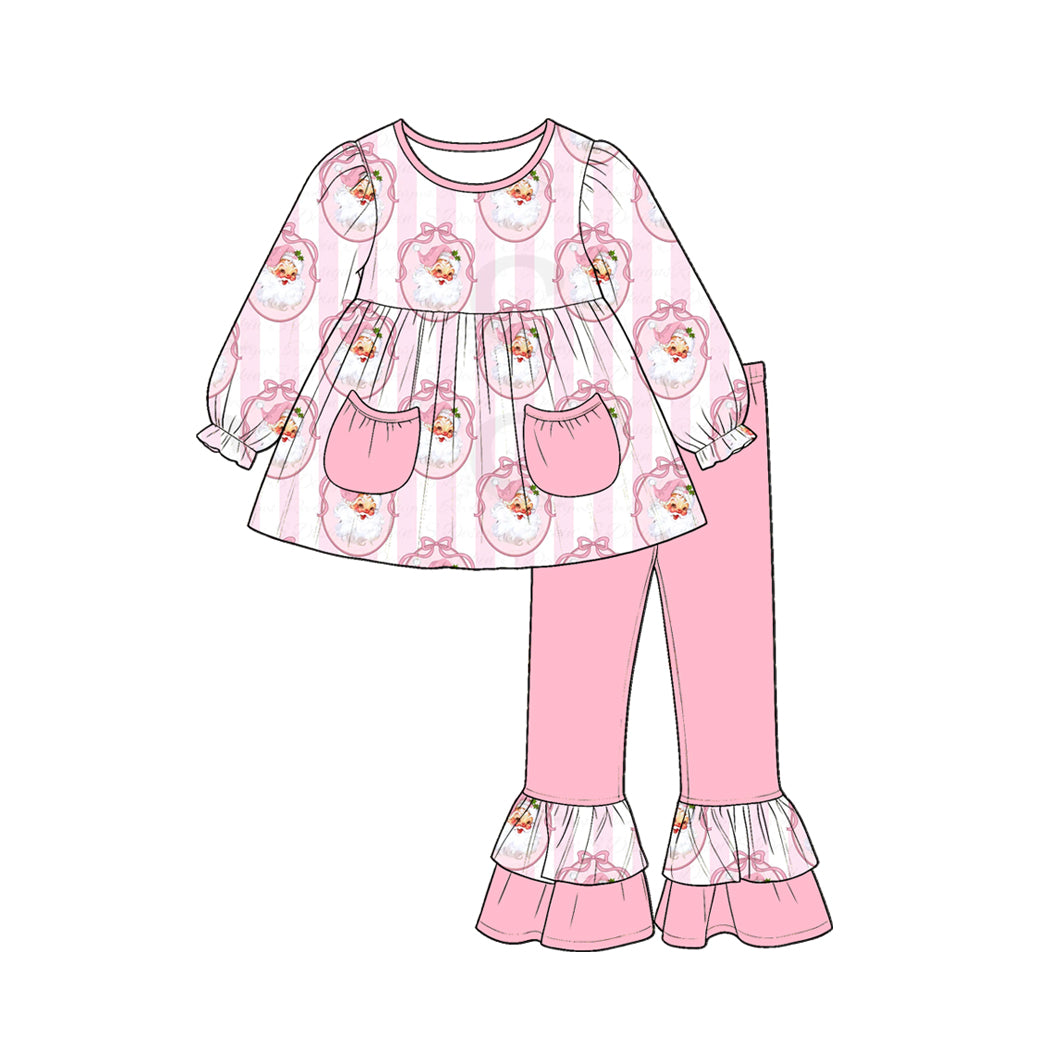 Christmas santa claus long sleeve top matching pants girl outfit preorder