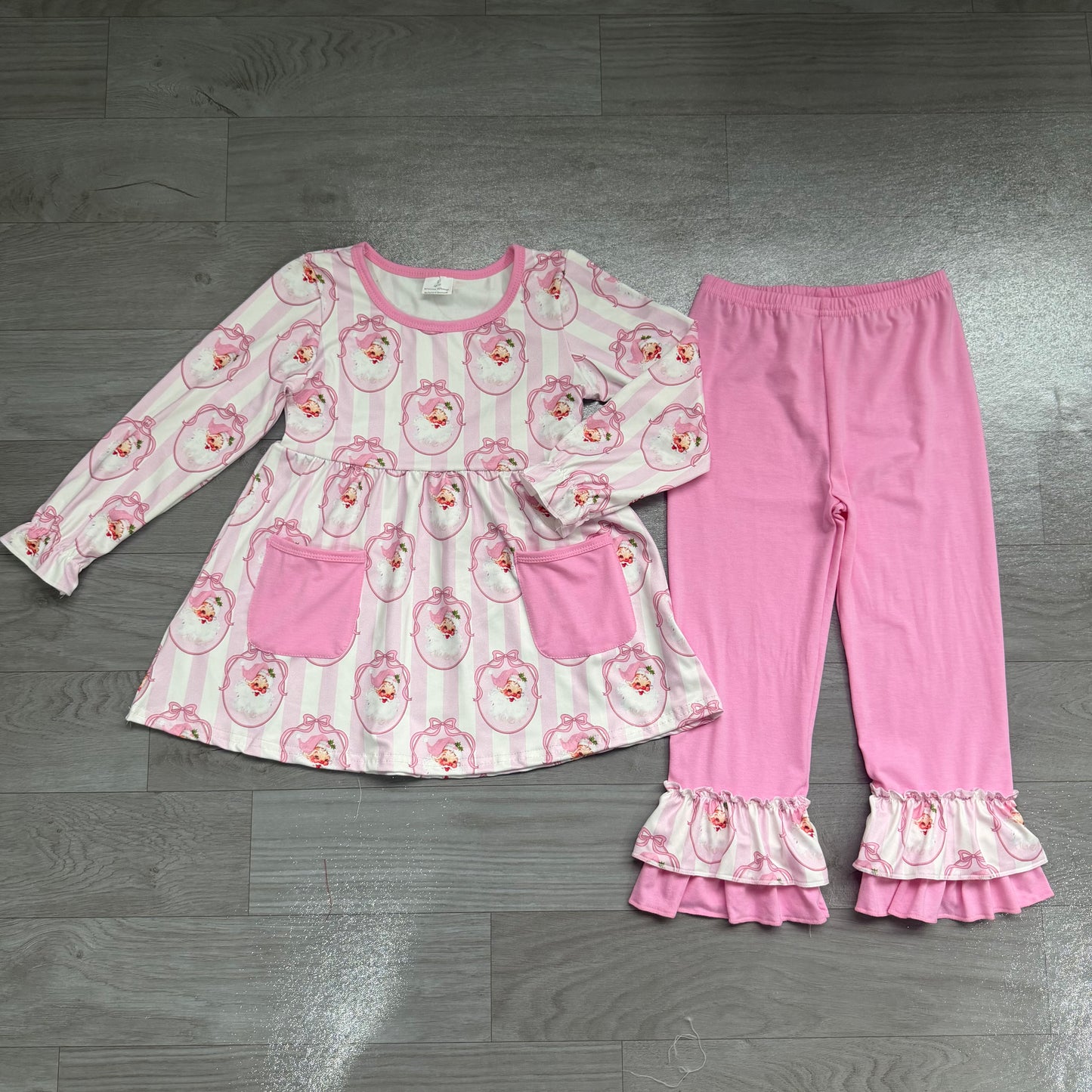 Christmas santa claus long sleeve top matching pants girl outfit preorder