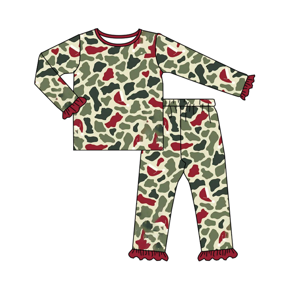 Christmas green red camo print girls long sleeve pajama set preorder