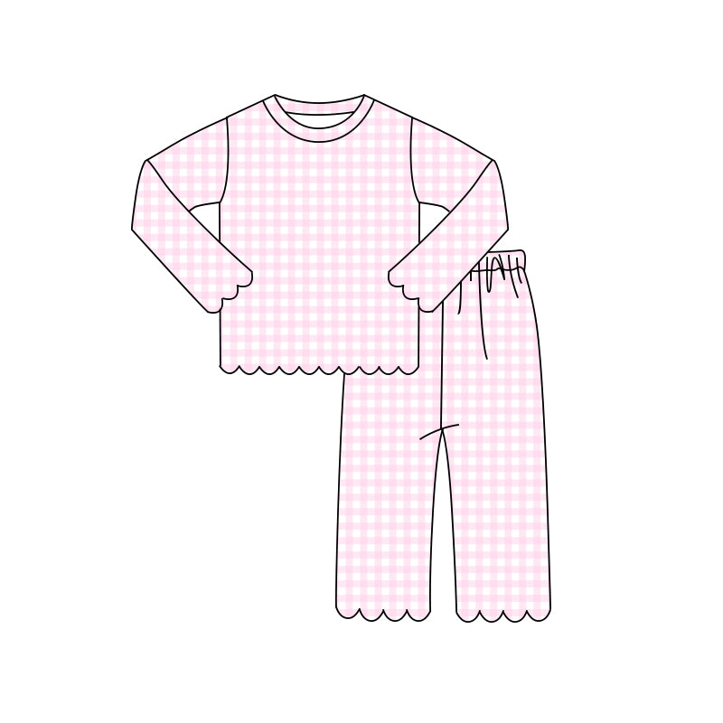 Pink plaid color long sleeve top matching pants girl clothes preorder