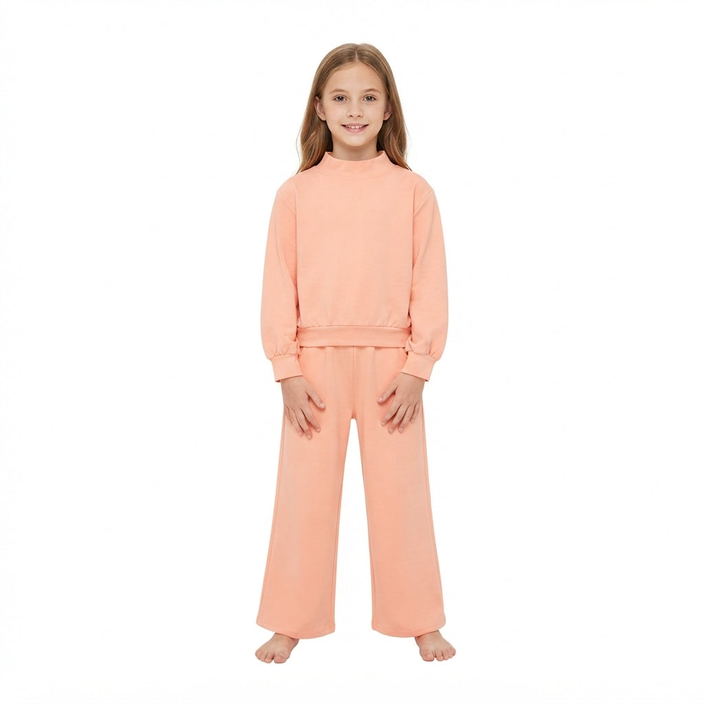 Pink color long sleeve top matching pants girls outfit