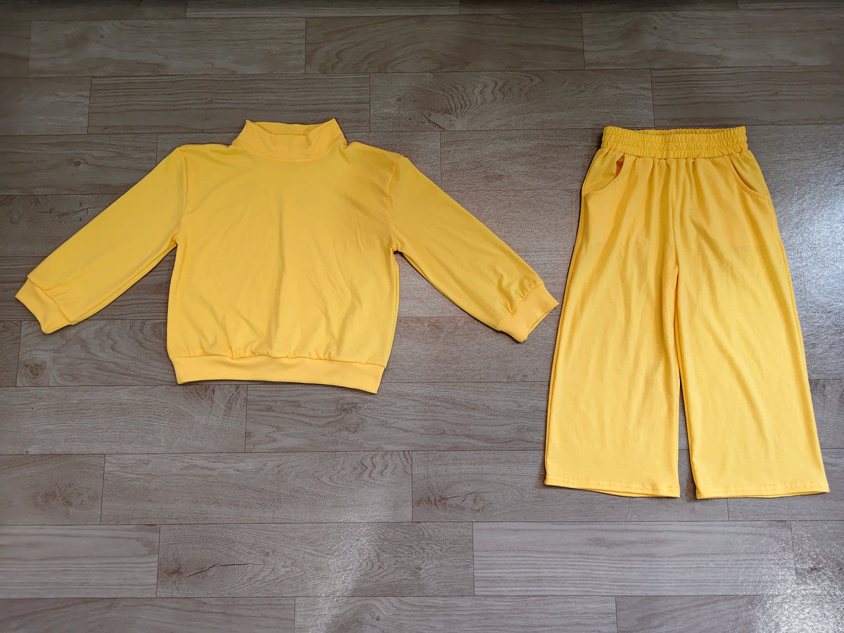 Yellow color long sleeve top matching pants girls outfit preorder