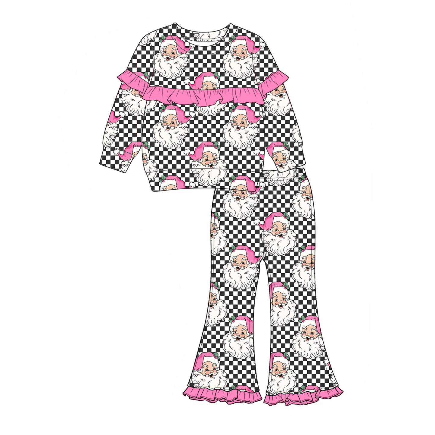 Christmas santa claus long sleeve top matching pants girls outfit preorder