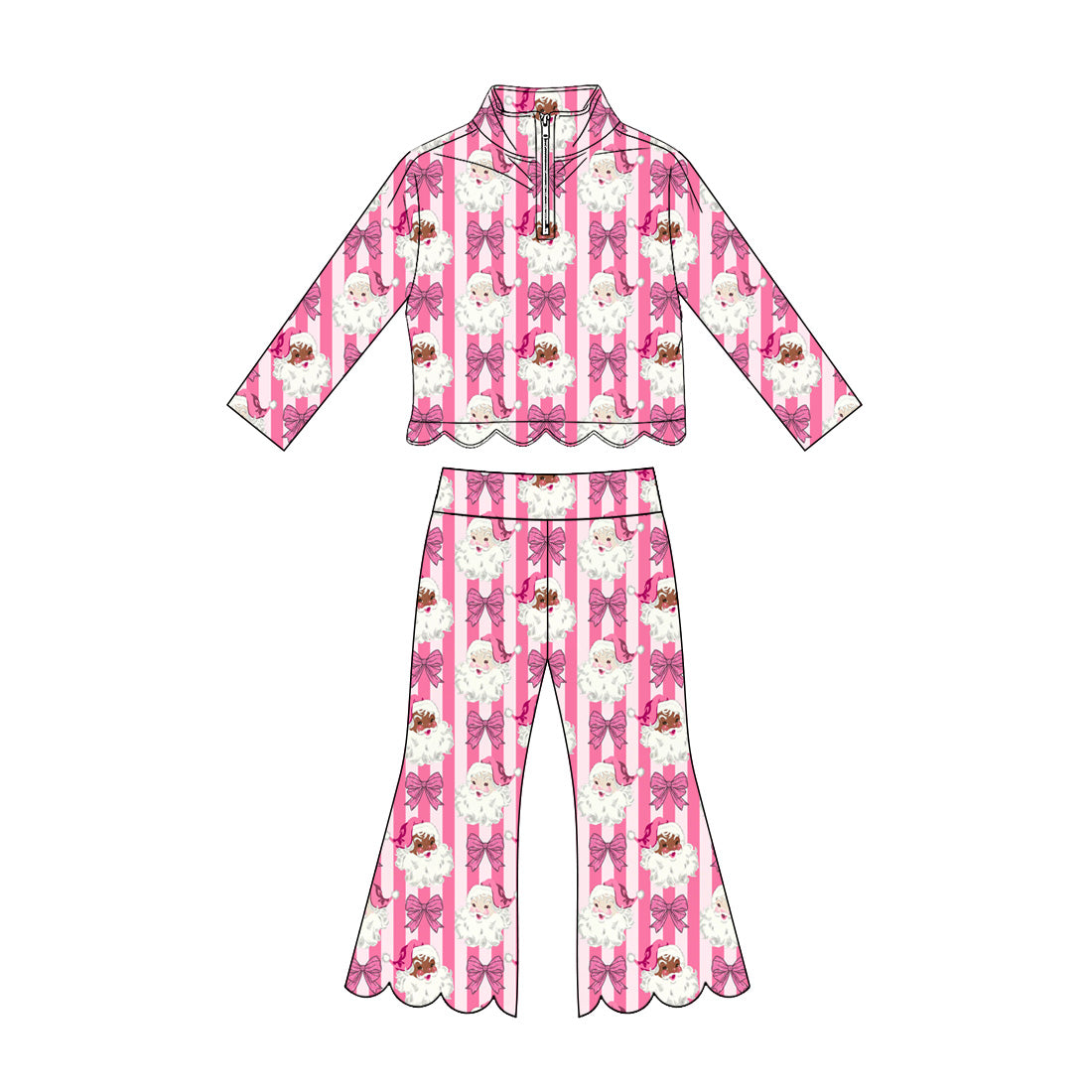 Christmas santa claus bow print long sleeve pullover top matching pants girls outfit preorder