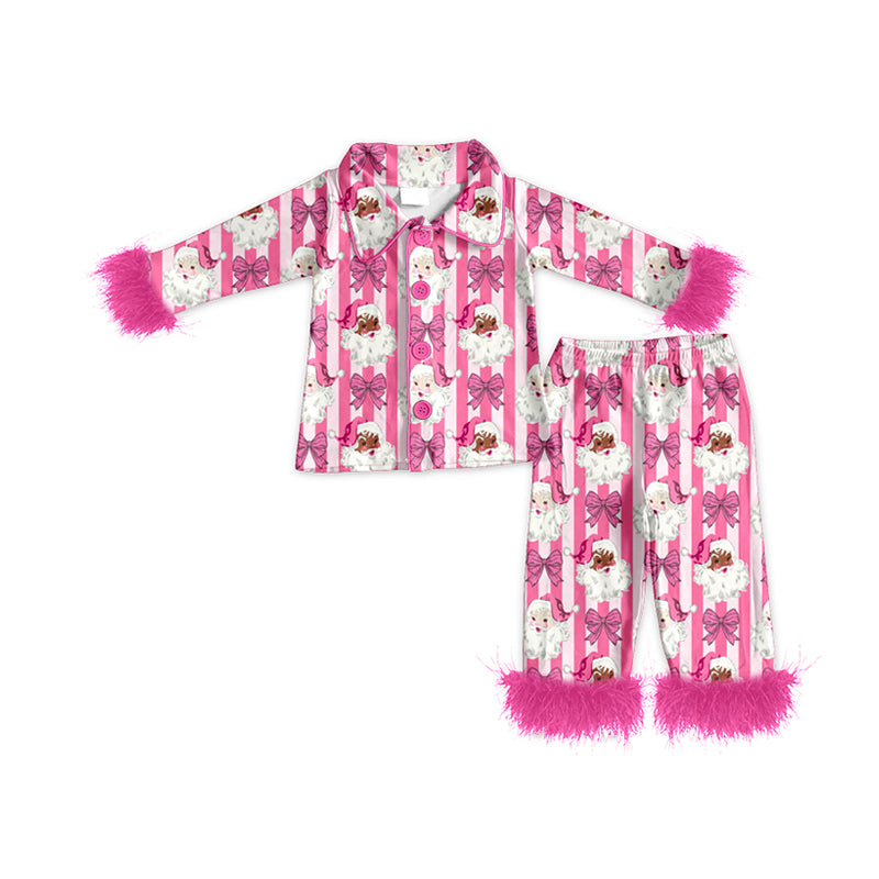 Christmas santa claus long sleeve top matching pants girls pajama set outfit preorder