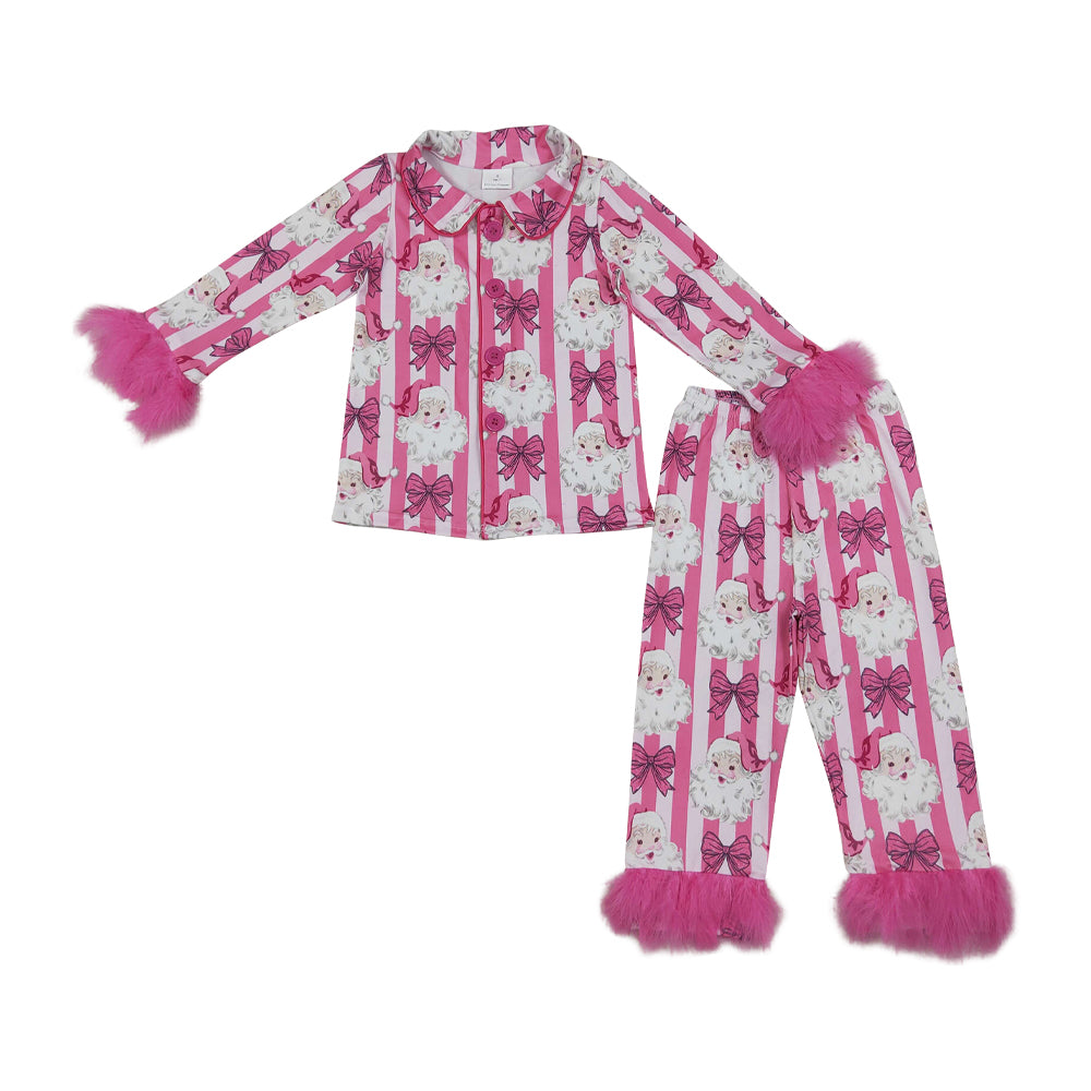 Christmas santa claus long sleeve top matching pants girls pajama set outfit