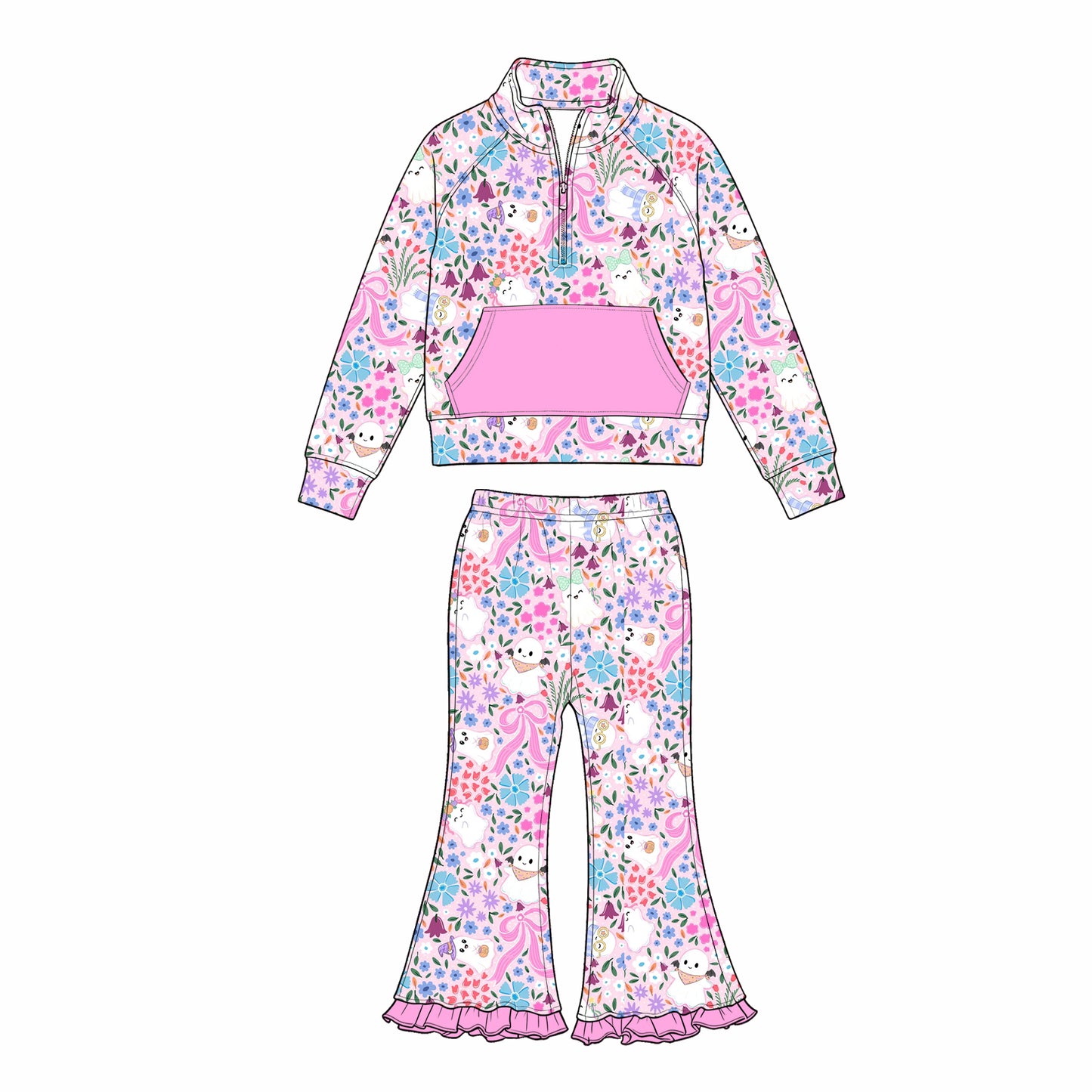 Girl long sleeve Halloween ghost pullover matching pants fall winter wholesale outfit preorder