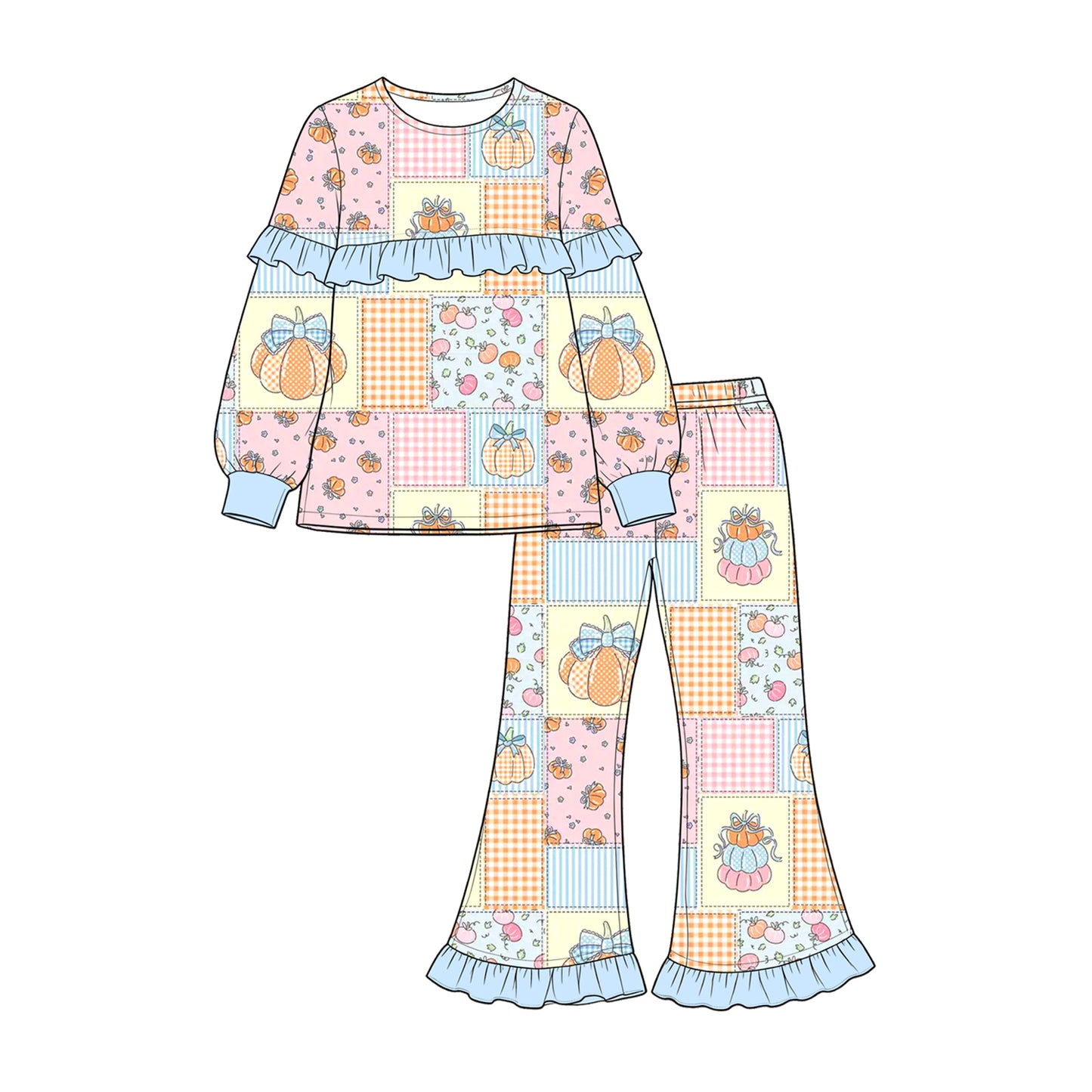 Girls long sleeve pink pumpkins top matching pants fall outfit preorder