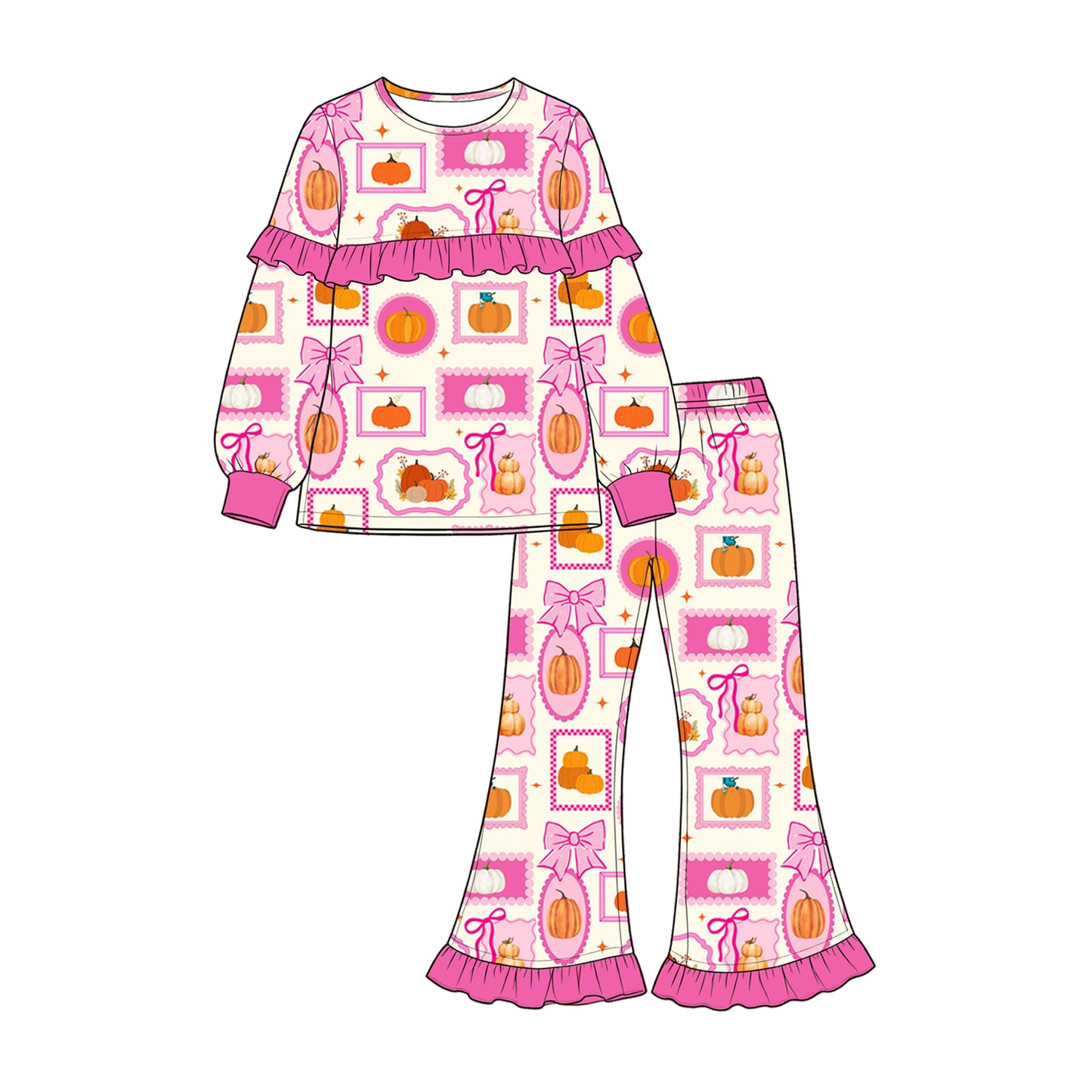 Girls long sleeve pink pumpkins top matching pants fall outfit preorder