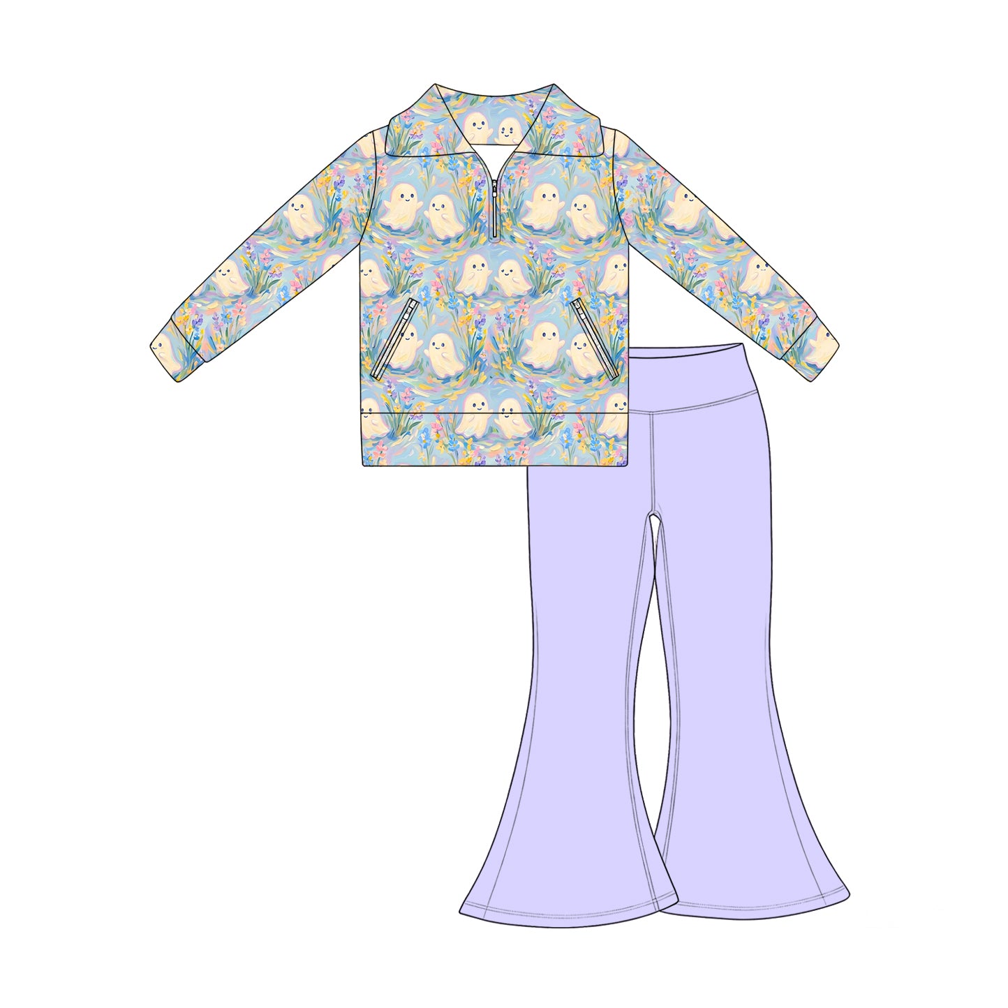 Girls long sleeve Halloween ghost pullover top matching pants fall outfit preorder
