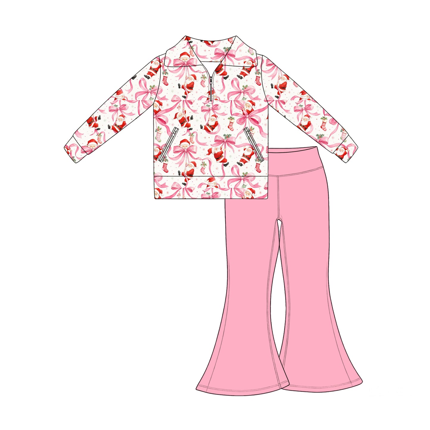 Girls long sleeve Christmas santa claus pullover top matching pants fall outfit preorder